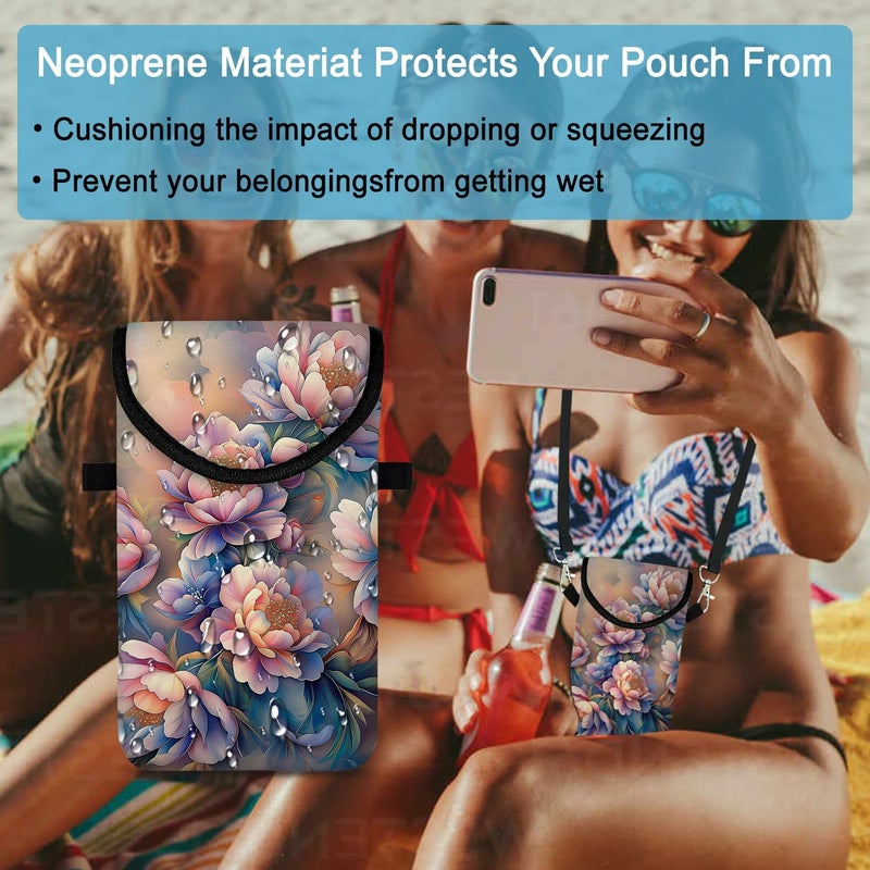otilil Neoprene Cell Phone Sleeve Pouch Case Bag with Crossbody Strap Neck Lanyard for Women 7.5 X 4.3 in Rich Flower - Image 5